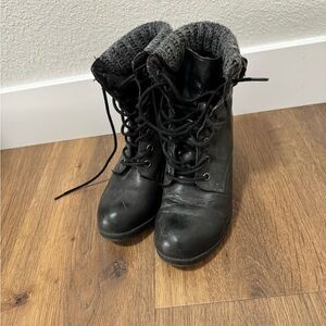 MIA Black Combat Moto Heeled Boots with Rugged Design